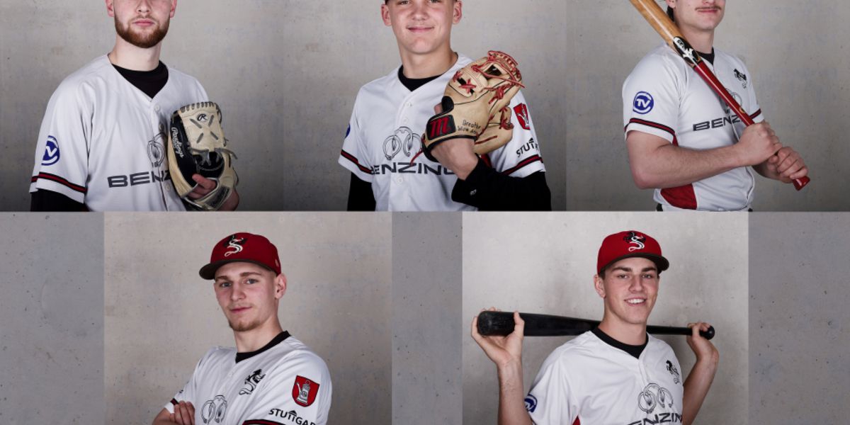 Die fünf Reds Spieler (Yannick Witt, Jonathan Schäffer, Moritz van Bergen, Moritz Köhler und Joel Petzold) die für die Baseball Nationalmannschaft nominiert worden sind.
