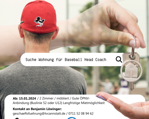 Wohnungssuche für unseren Baseball Bundesliga Head Coach!
